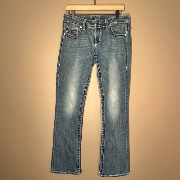 Women's 9/10 Vigoss "The New York Slim Boot" Mid Rise Jeans Embroidered Pockets - Picture 2 of 13